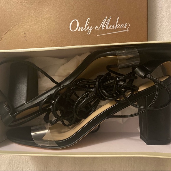 Clear Band Gladiator Chunky High Heel Lace Up Strappy Sandals - Picture 4 of 5